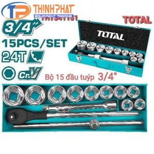 Bộ tuýp và cần mở 15 chi tiết 3/4″ Total THT341151
